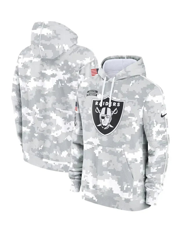2024 Las Vegas Raiders Arctic Camo Salute to Service Hoodie Recreated Edition